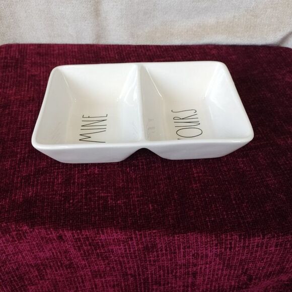 RAE DUNN Divided Double Dish MINE/YOURS Trinket Snack Salsa Dish by Magenta - Picture 3 of 9